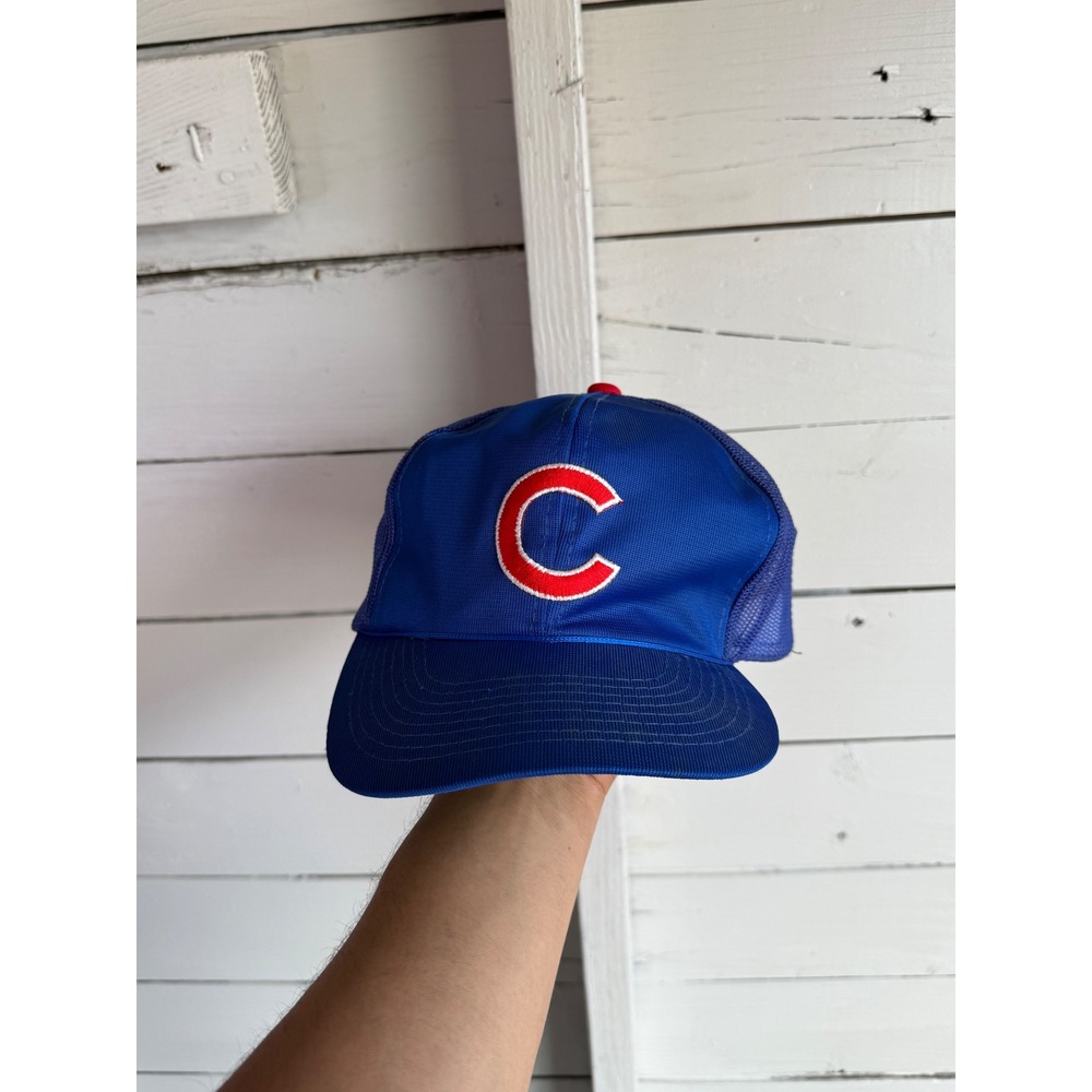Vintage Chicago Cubs Trucker Hat Mesh Snapback Blue MLB Baseball Cap Retro
